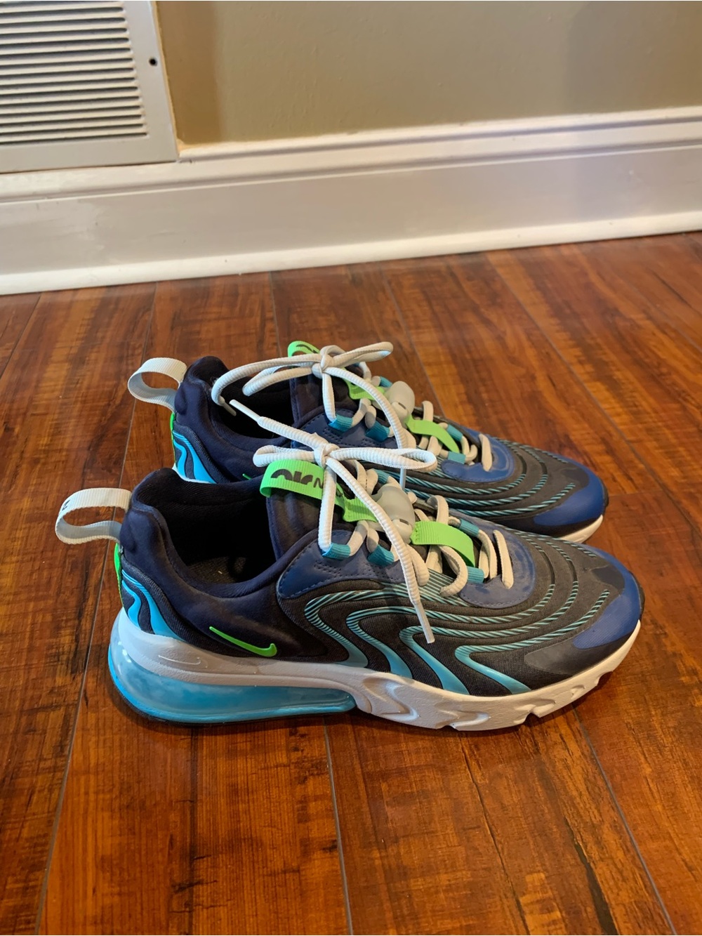 Nike Women's Navy Athletic Sneakers with Teal and Lime Accents